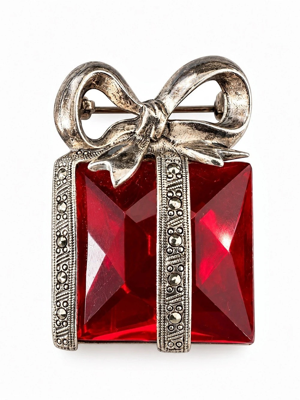 Source Unknown Women’s Jewelry Red Faceted Gift Bow Brooch